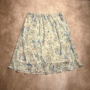 Vintage 90s Layered Mesh Paisley Midi Skirt Cream Multicolor Elastic Waist Boho